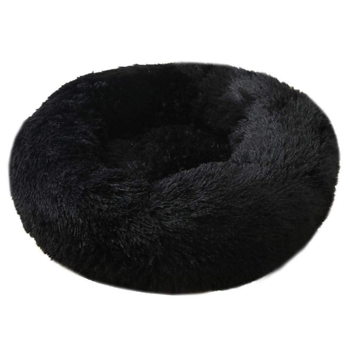 Rundes Hundebett Plüsch 110cm Schwarz – Weiches Kuschelkissen