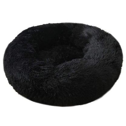 Rundes Hundebett Plüsch 110cm Schwarz – Weiches Kuschelkissen