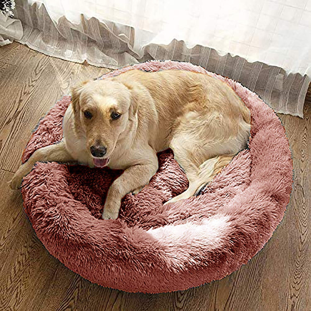 Donut Hundebett Deluxe Rosa Ø 120cm – Weiches Plüschkissen