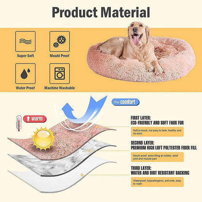 Donut Hundebett Deluxe Rosa Ø 120cm – Weiches Plüschkissen