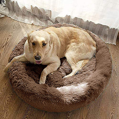 Donut Hundebett Deluxe – Weiches Plüsch Sofa 120cm Braun