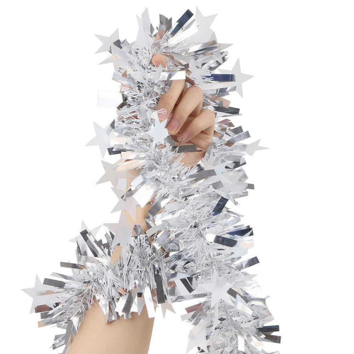 Silberne Lametta-Girlande 90cm – Weihnachtsdeko für Zuhause