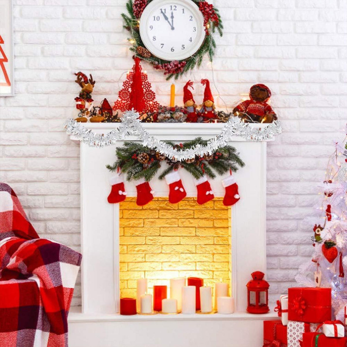 Silberne Lametta-Girlande 90cm – Weihnachtsdeko für Zuhause
