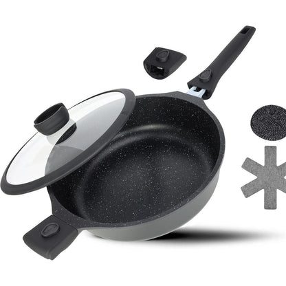 Schmorpfanne 28cm mit Deckel, abnehmbarer Griff, Induktion