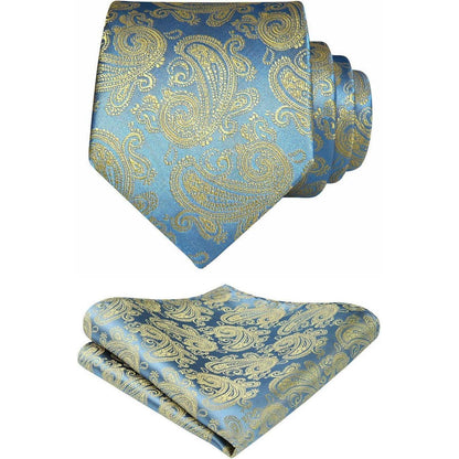 Herren Krawatte Einstecktuch Set Hochzeit Paisley Blau