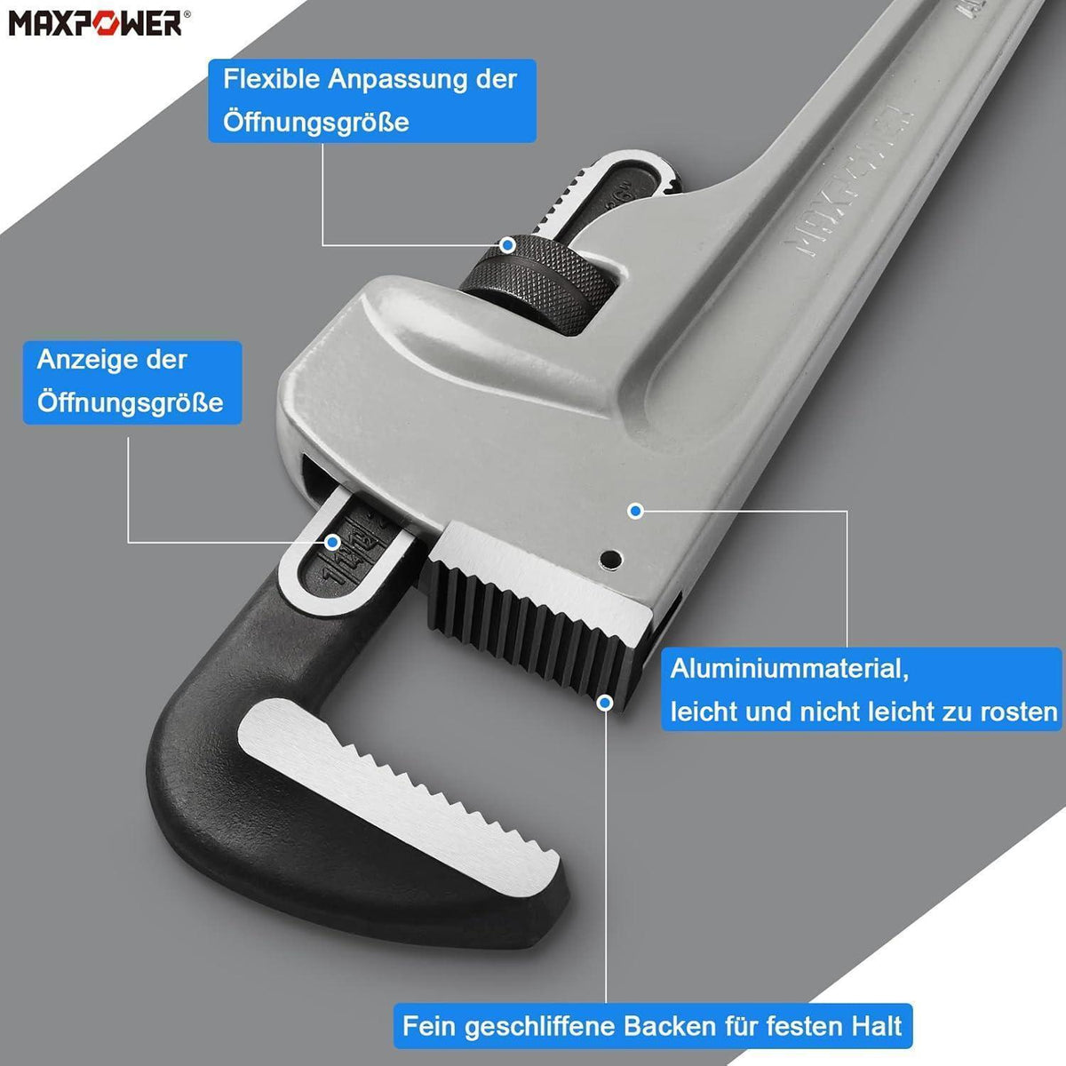 Rohrzange 750mm Aluminium Leicht & Robust für Sanitär & Heizung