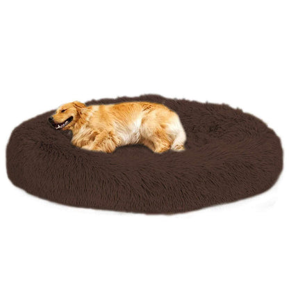Hundebett Donut Braun 110cm – Weiches Plüschkissen für Große Hunde