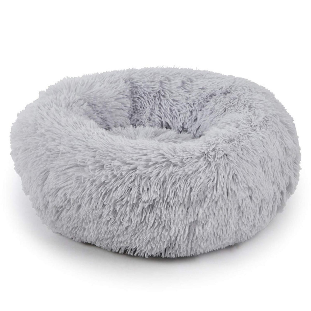 Hundebett Donut Plüsch 110cm Hellgrau – Tiefschlaf Kissen
