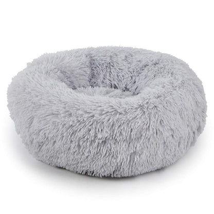 Hundebett Donut Plüsch 110cm Hellgrau – Tiefschlaf Kissen