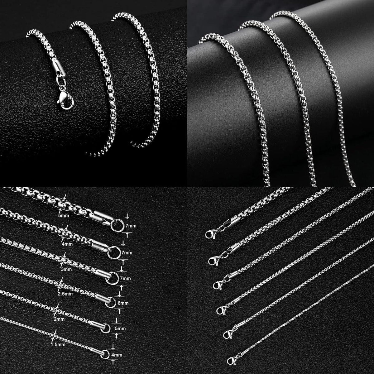 Edelstahl Seilketten Halskette für Damen und Herren, 2mm Breite, 80cm Länge