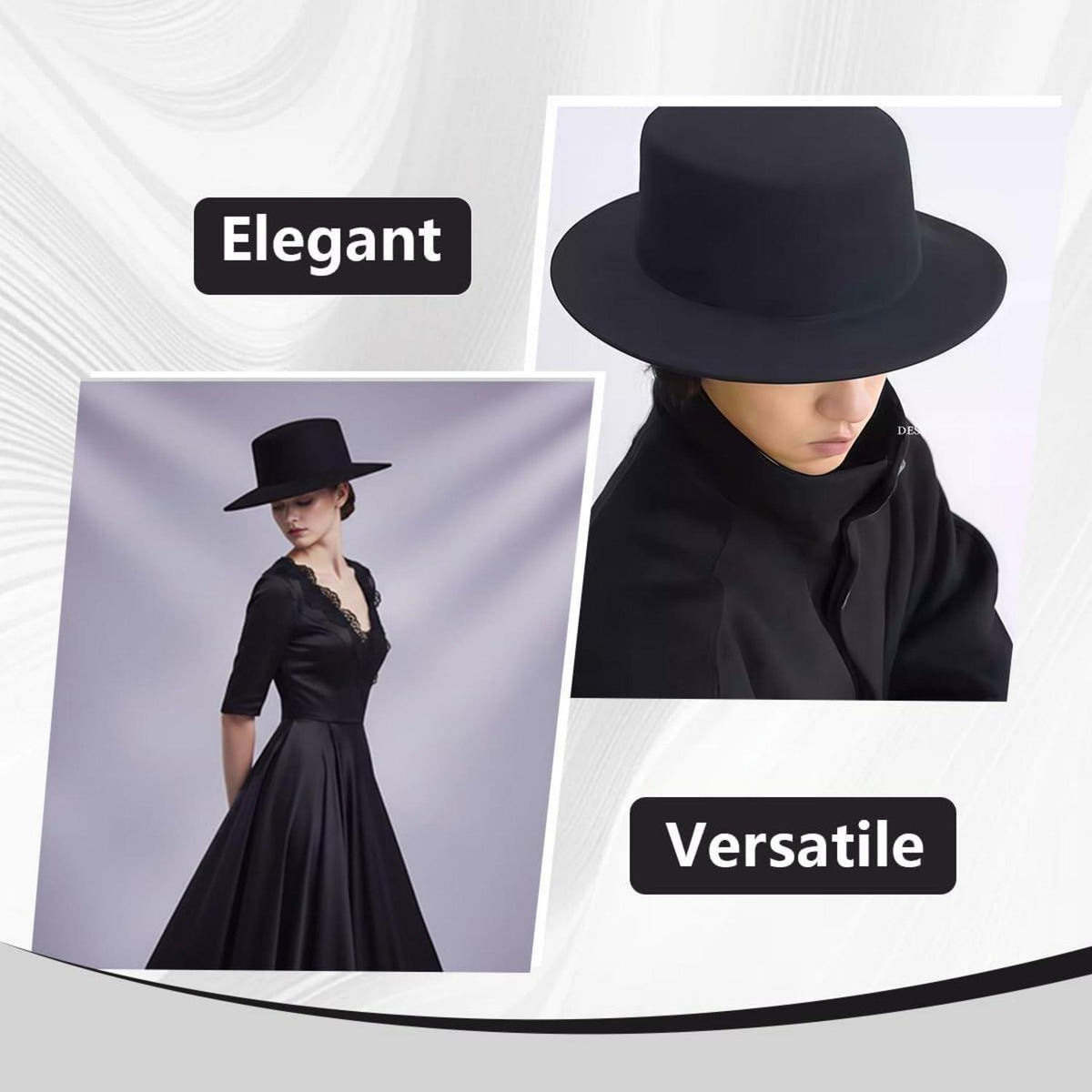 Schwarz Fedora Hut Damen Herren Wollmischung Sonnenschutz