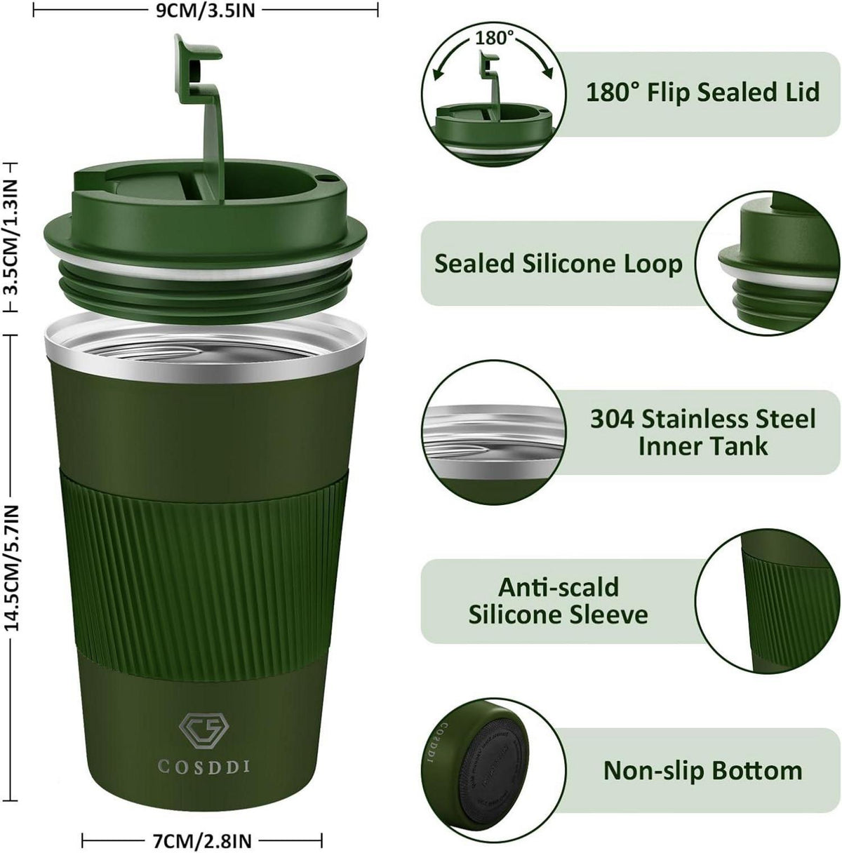 CS COSDDI Thermobecher Edelstahl Reisebecher 380ml Vakuum Isolierbecher