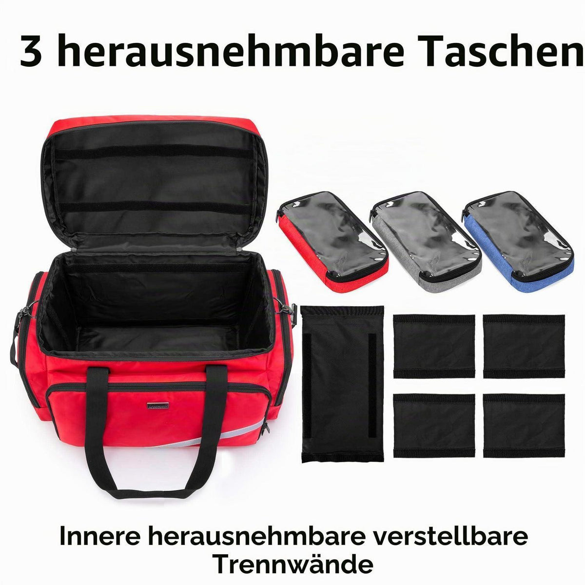 Trunab Notfalltasche Rot mit Trennwänden & Rutschfestem Boden