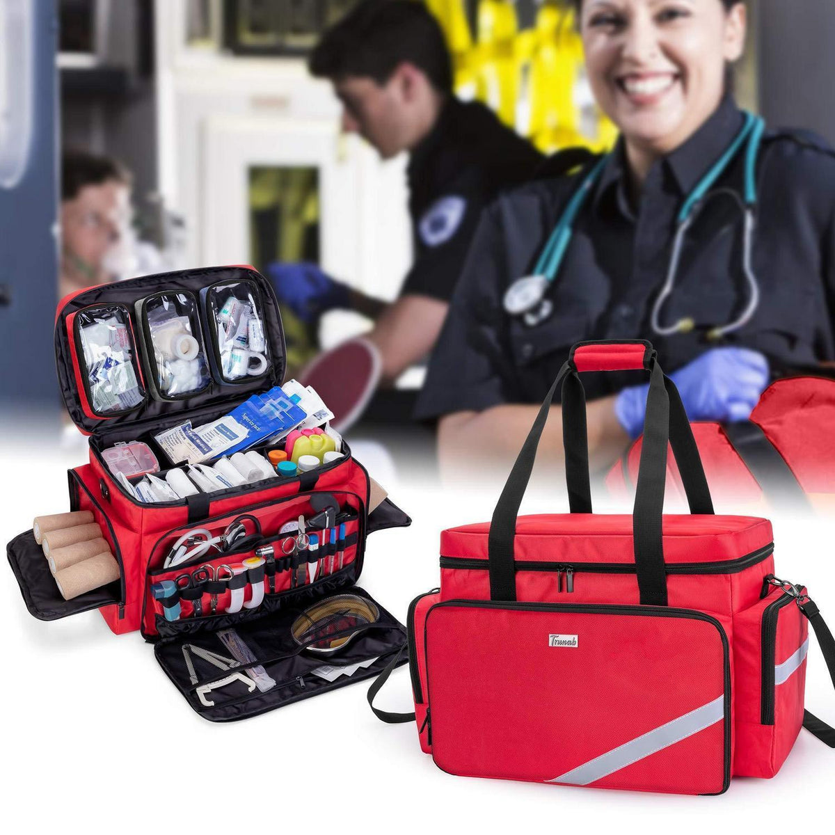 Trunab Notfalltasche Rot mit Trennwänden & Rutschfestem Boden