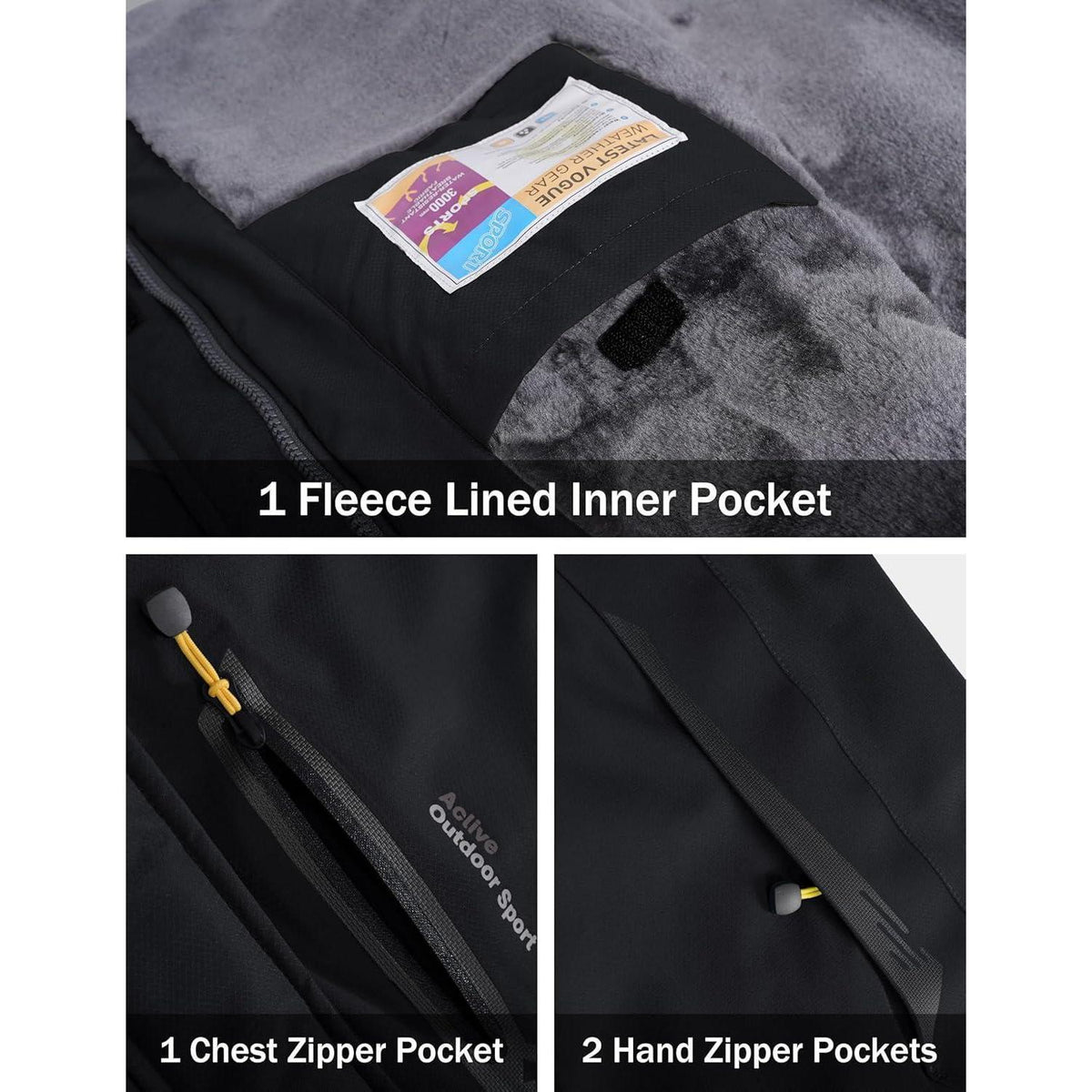 Herren Winterjacke Warm Gefüttert Wasserdicht Skijacke Schwarz