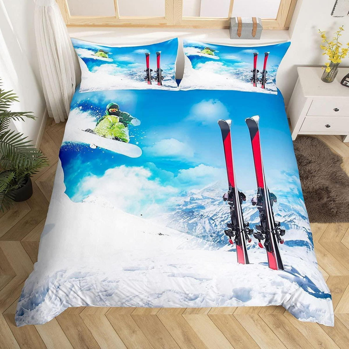 Jungen Skibettwäsche-Set 200x200 cm – 3-teilig, Weißblau