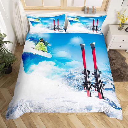 Jungen Skibettwäsche-Set 200x200 cm – 3-teilig, Weißblau