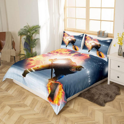 Jungen Eishockey Bettwäsche Set 155x220 - Sport Bettbezug für Teenager