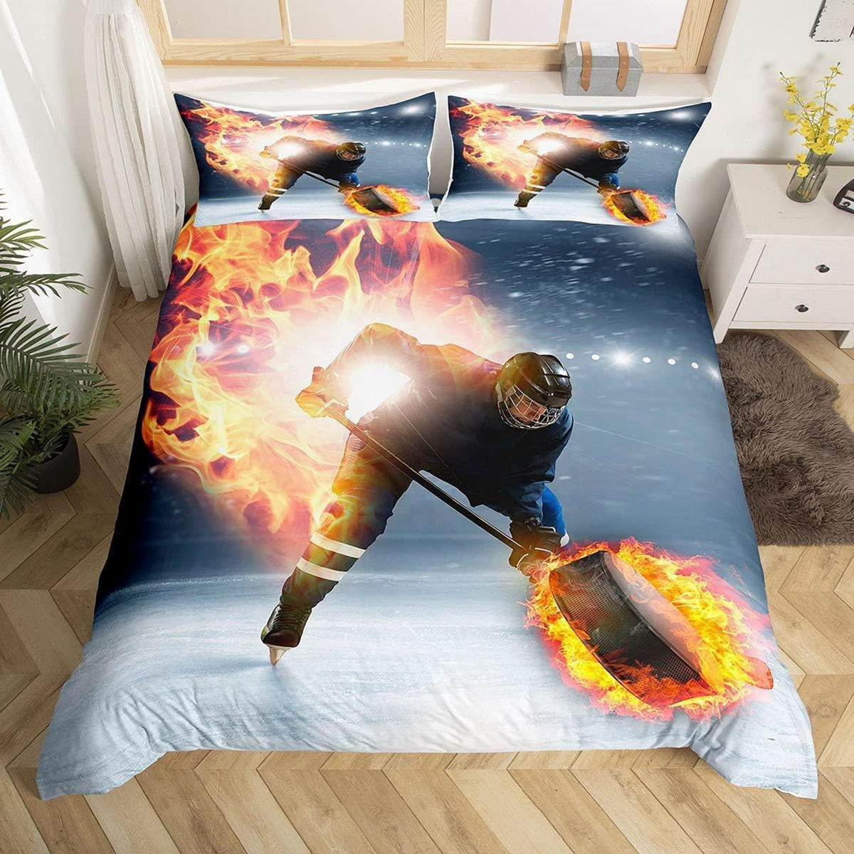 Jungen Eishockey Bettwäsche Set 155x220 - Sport Bettbezug für Teenager