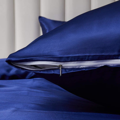 Satin Bettwäsche Set Blau 135x200cm - 2 Bettbezug & 2 Kissenbezug