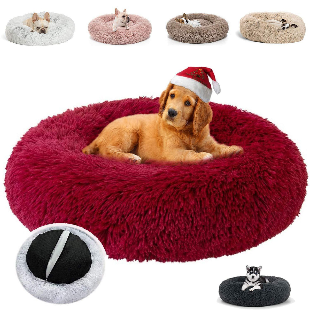 Flauschiges Hundebett Donut – Rot, 110x110cm