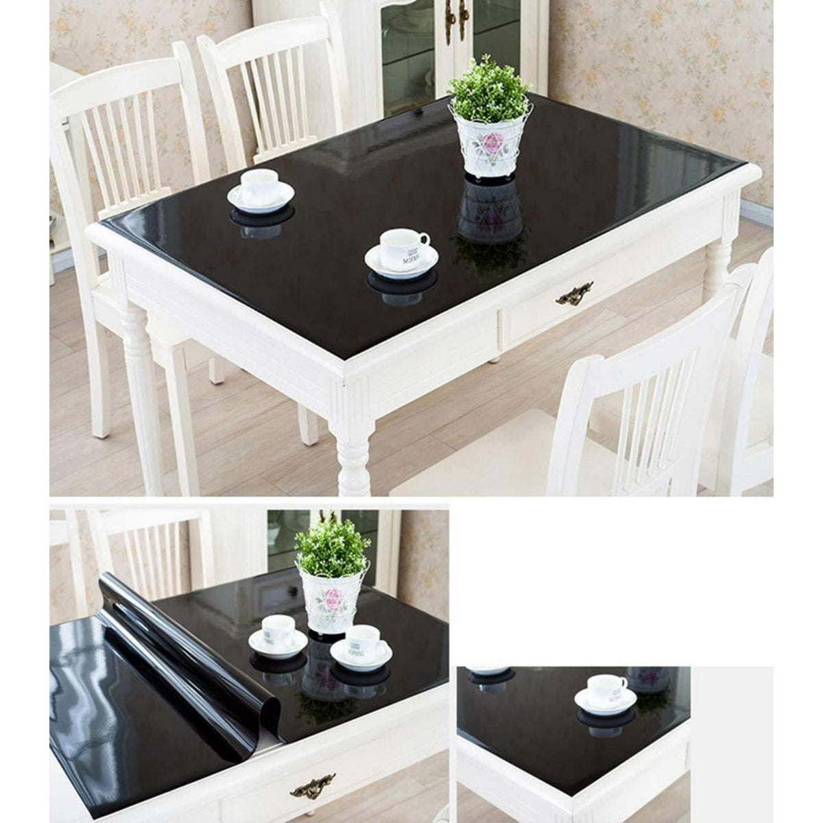 PVC Tischdecke wasserdicht 90x200cm Schwarz