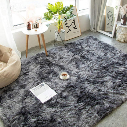 Weicher Shaggy Teppich, rutschfest, flauschig, Schwarz Grau 80x120 cm