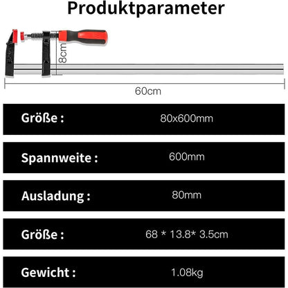 4er Set F-Schraubzwingen 80x600mm – Holzbearbeitung & DIY