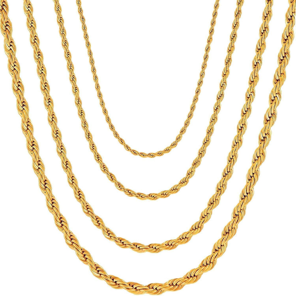 Herren Damen Edelstahl Seilkette Verdreht 2-5mm 45-80cm Gold