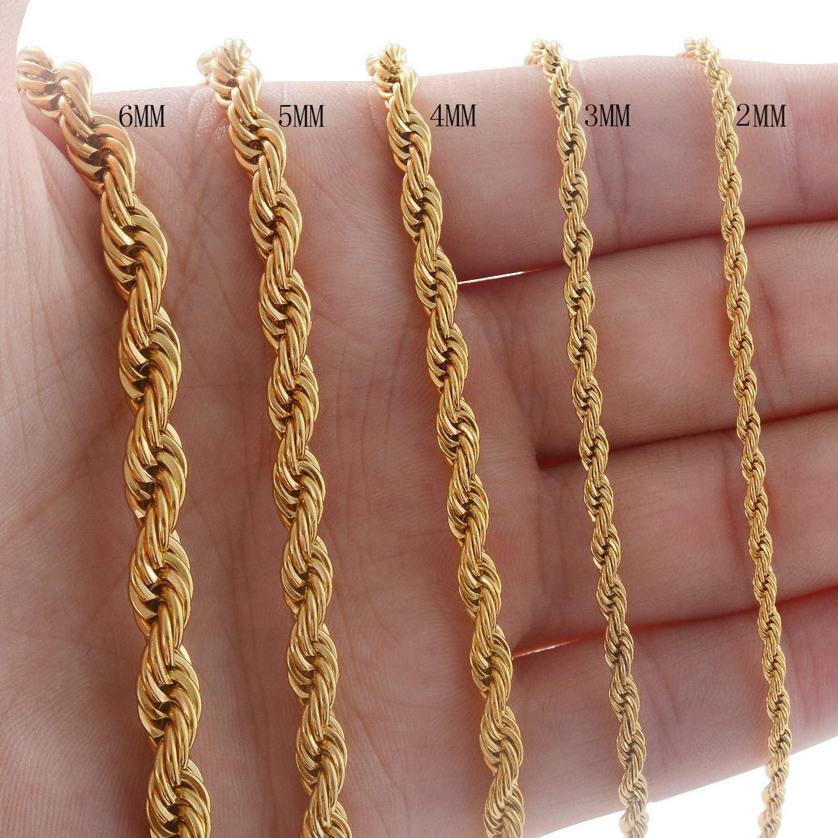 Herren Damen Edelstahl Seilkette Verdreht 2-5mm 45-80cm Gold