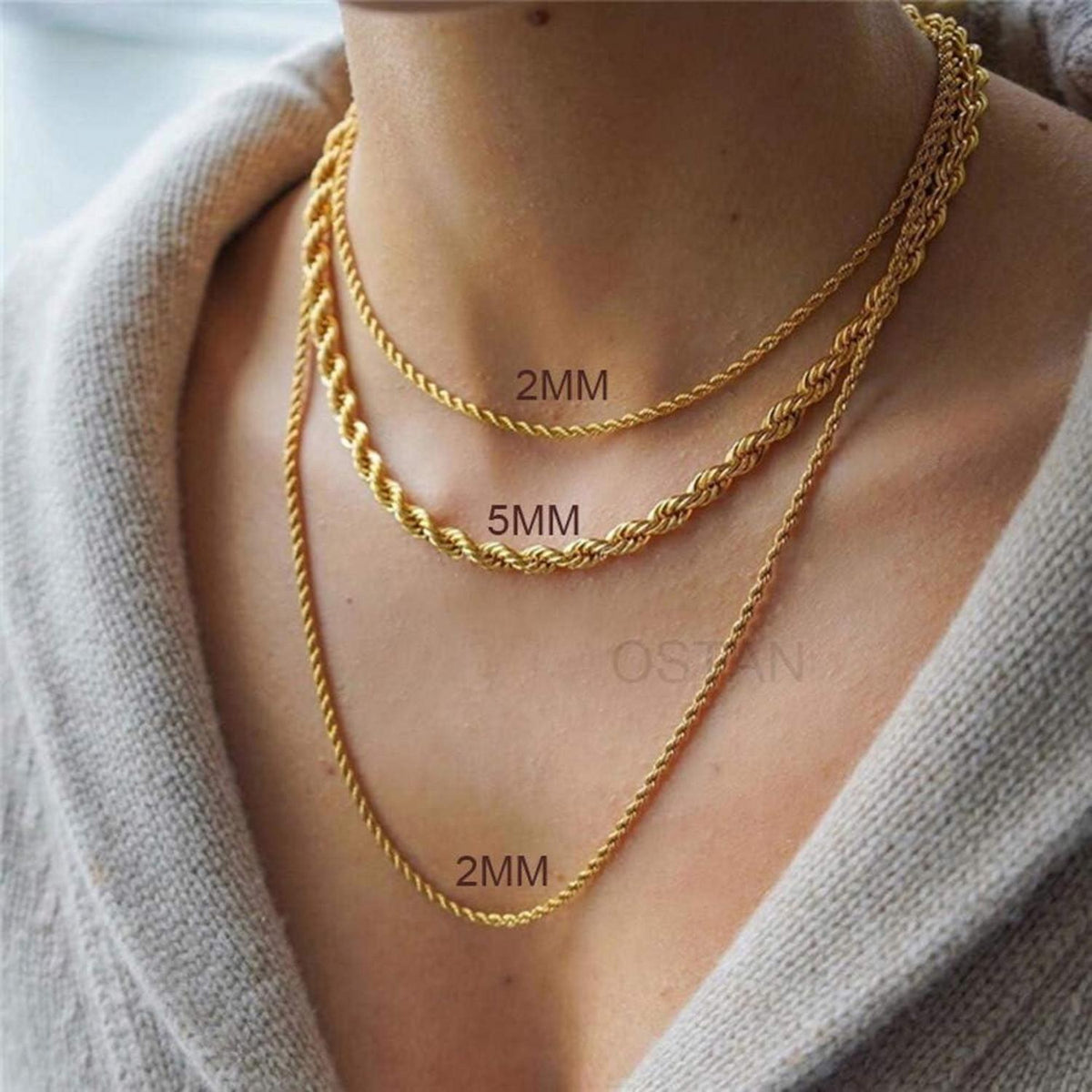 Herren Damen Edelstahl Seilkette Verdreht 2-5mm 45-80cm Gold