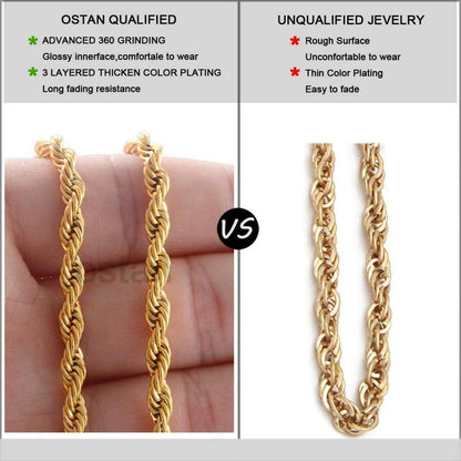 Herren Damen Edelstahl Seilkette Verdreht 2-5mm 45-80cm Gold