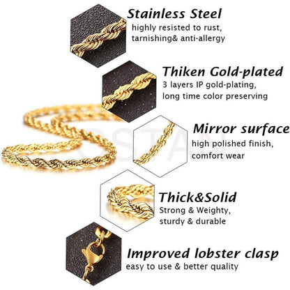 Herren Damen Halskette Edelstahl Seilkette 2-5mm 45-80cm Gold