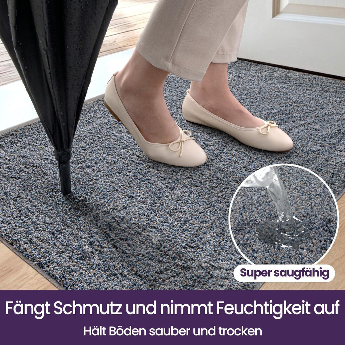Fußmatte Innen rutschfest Grau-blau 90x150 cm