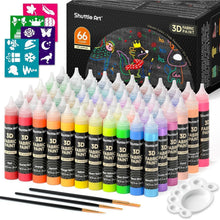 3D Textilfarben Set, 66 Farben, Waschfest, Metallic, Neon, Glitzer