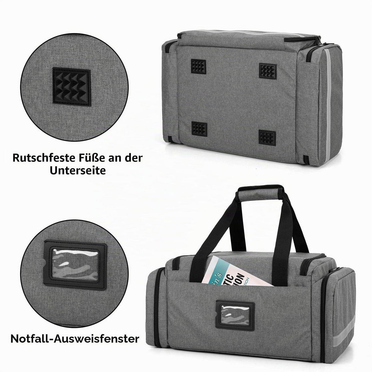 Erste Hilfe Tasche mit Trennwänden & Rutschfestem Boden Grau