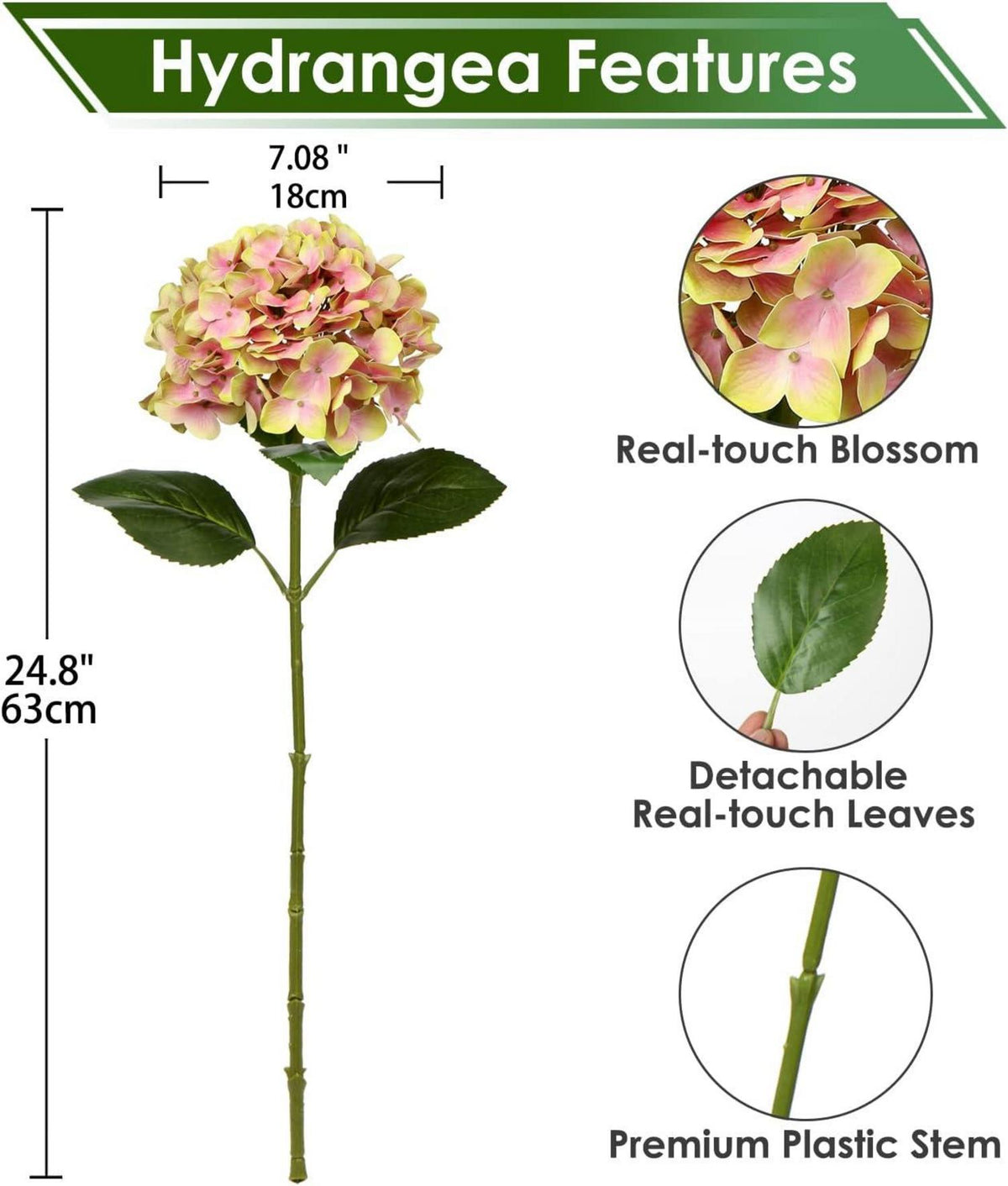 Künstliche Hortensie Real-Touch Blumen Kunstblumen Set 2