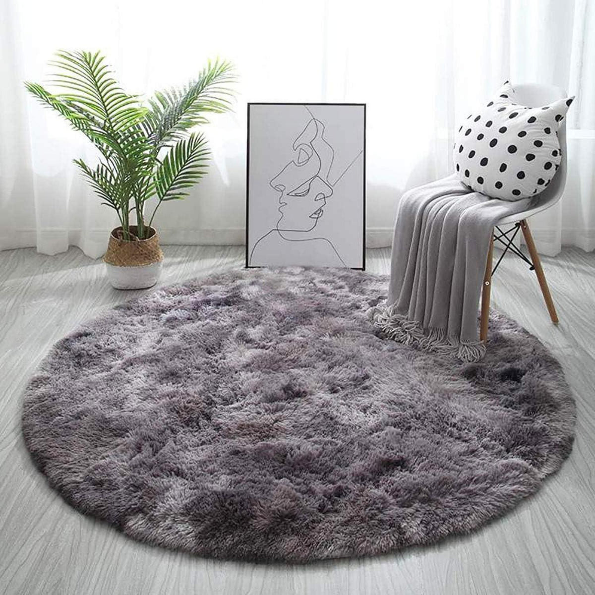 Flauschiger Teppich Rund Hochflor Rutschfest Weich Schwarz Grau 160cm