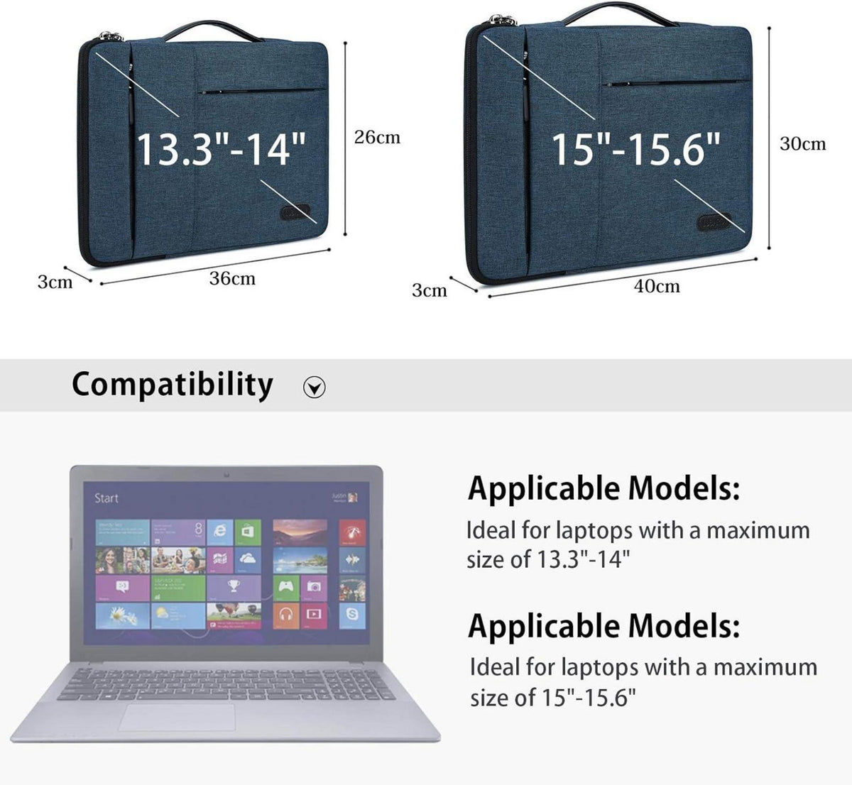 Laptophülle 13-14 Zoll stoßfest wasserdicht mit Griff und zusätzlichem