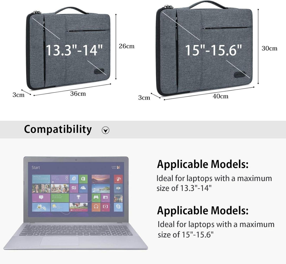 Laptophülle 15,6 Zoll stoßfest wasserdicht schwarz MacBook HP Dell