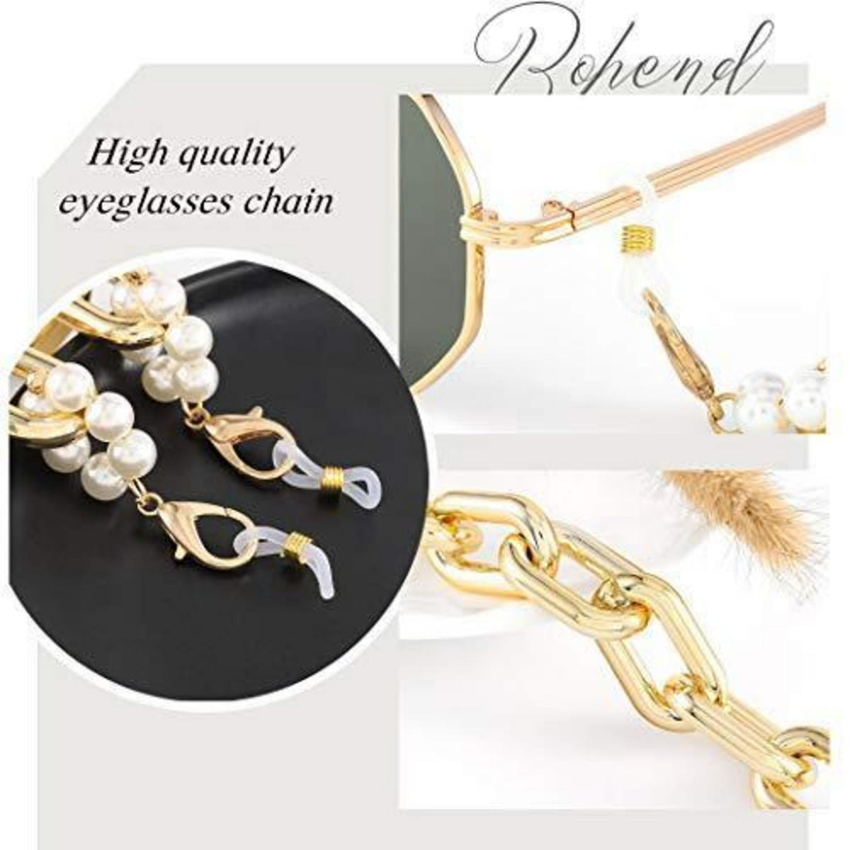 Goldene Perlen Sonnenbrillen Kette – Gesichtsmaskenband 68cm