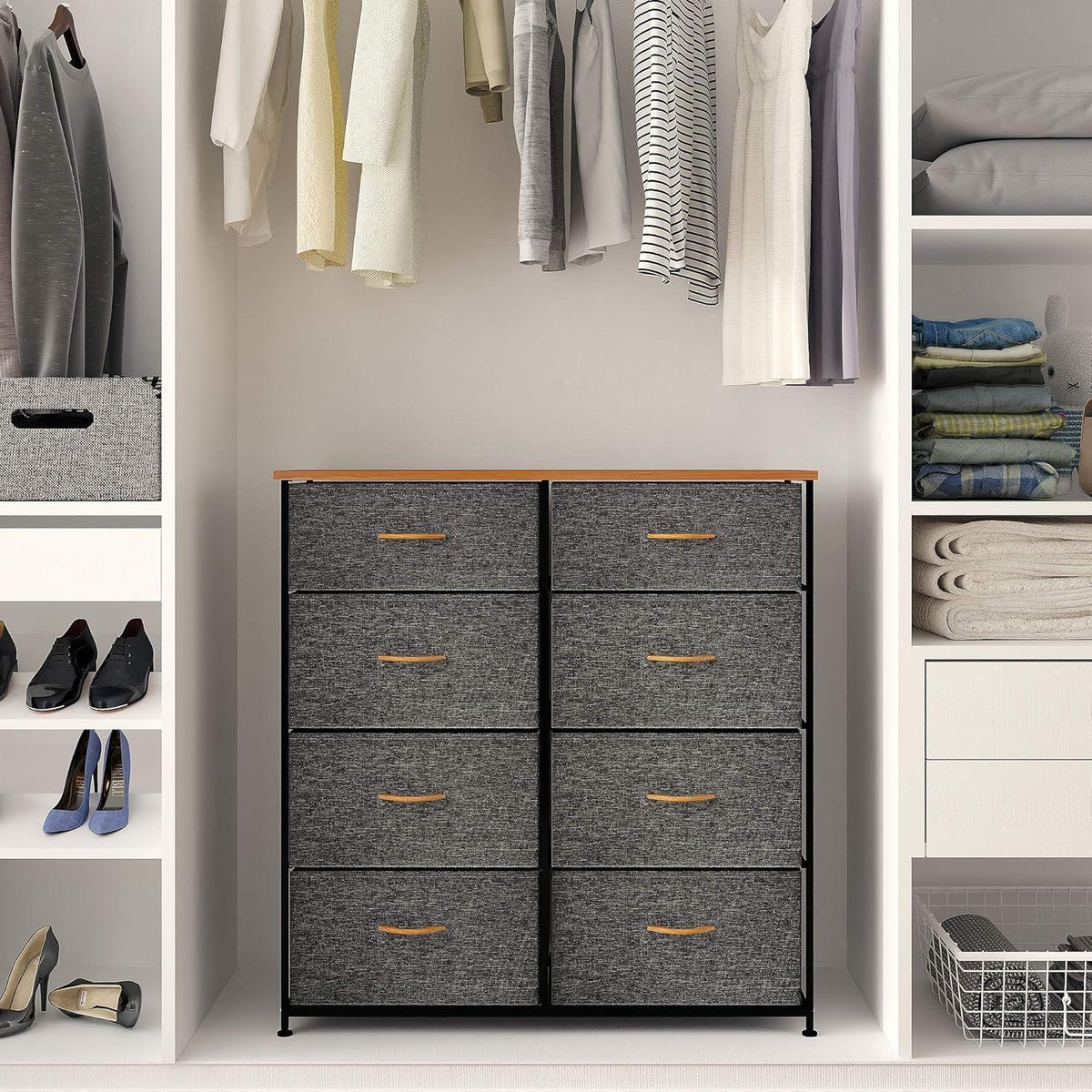 Stoffkommode mit 8 Schubladen, modern, dunkelgrau