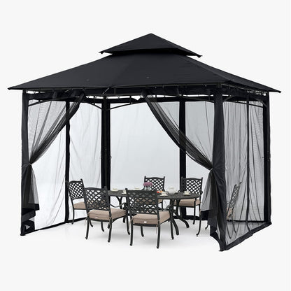 Gartenpavillon 2,5x2,5m mit Netz und Doppeldach, Schwarz