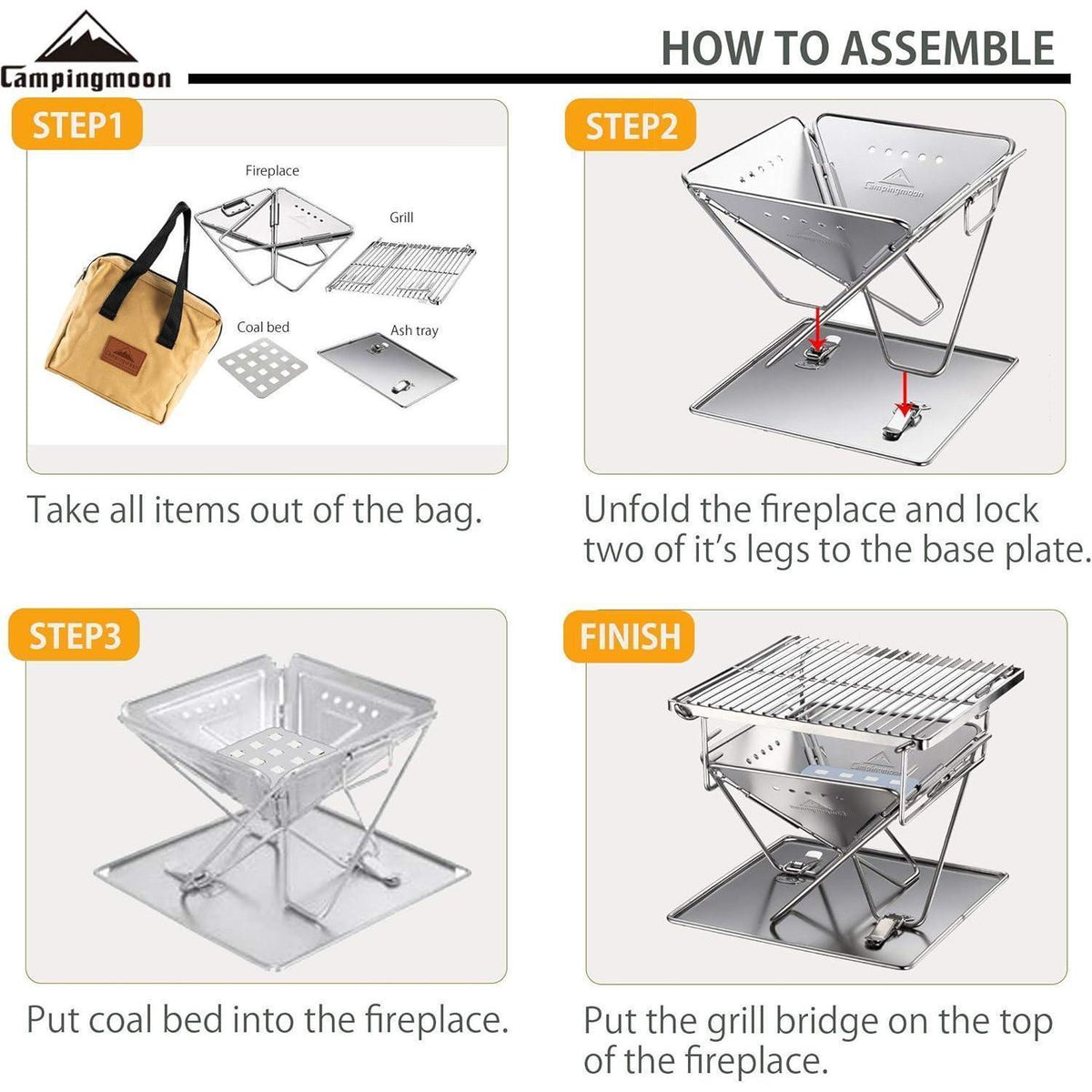 Mini Holzkohlegrill Edelstahl 24,5cm mit Tragetasche