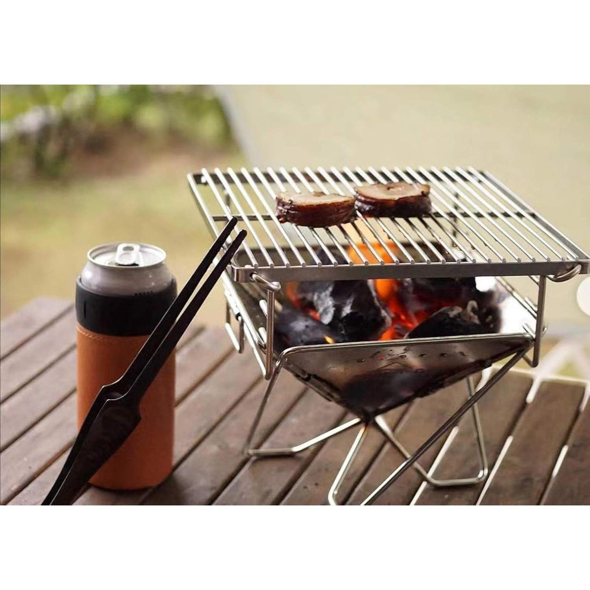 Mini Holzkohlegrill Edelstahl 24,5cm mit Tragetasche