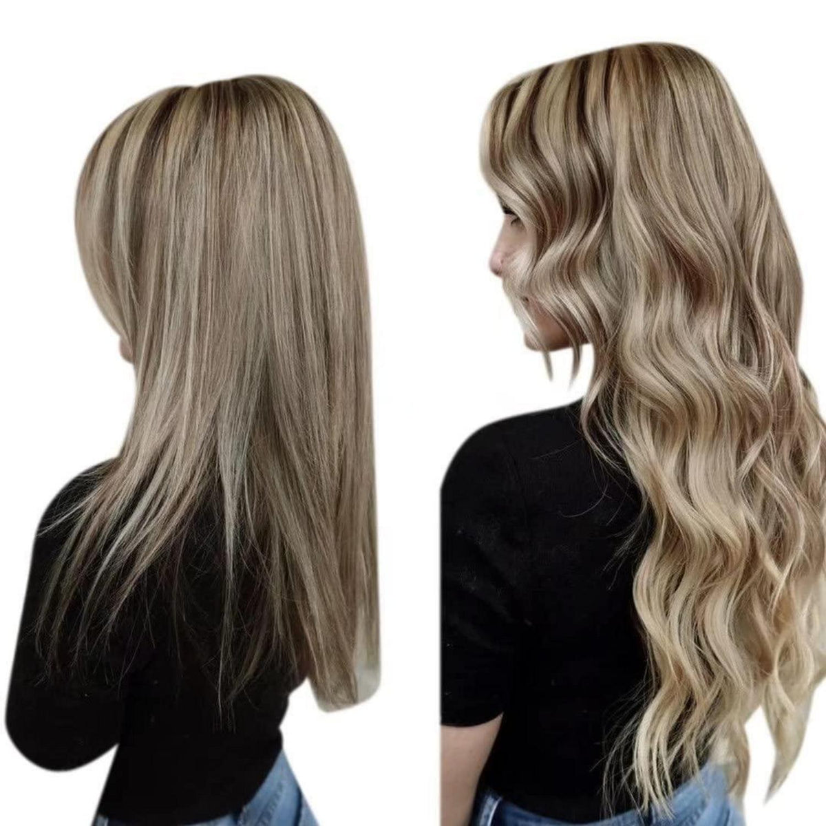 Echthaar Haarverlängerung Blond Braun mit Draht 50cm