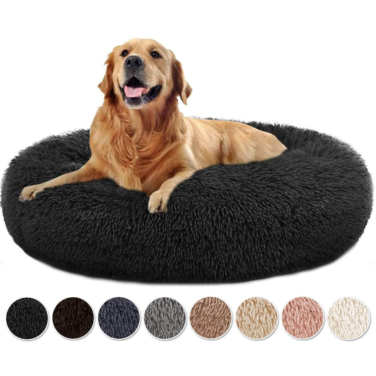 Rundes Hundebett Donut – Weiches Kissen für Hunde & Katzen Schwarz 90x90cm