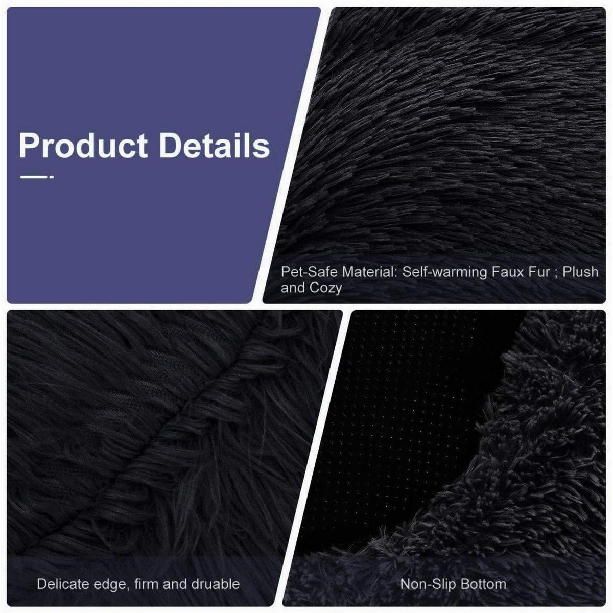 Rundes Hundebett Donut – Weiches Kissen für Hunde & Katzen Schwarz 90x90cm