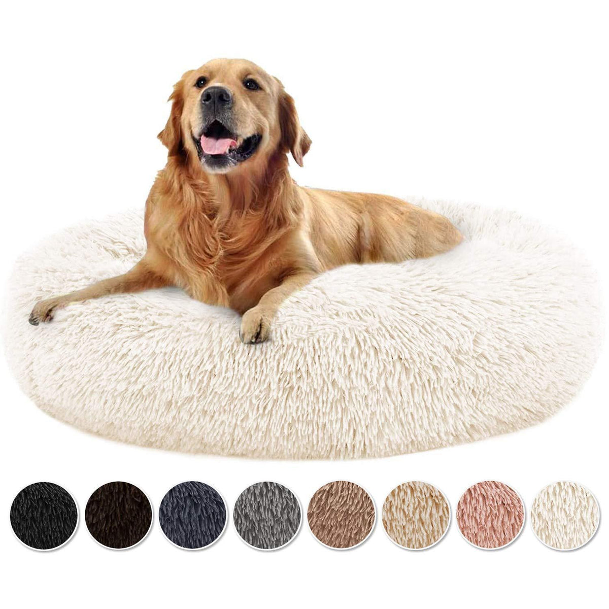 Flauschiges Hundebett rund, Weiß 120x120x20cm