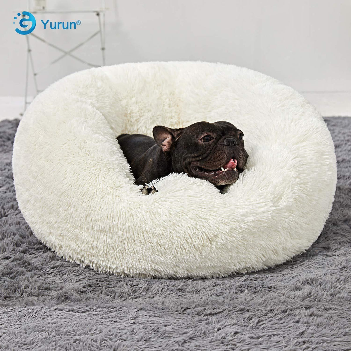 Flauschiges Hundebett rund, Weiß 120x120x20cm